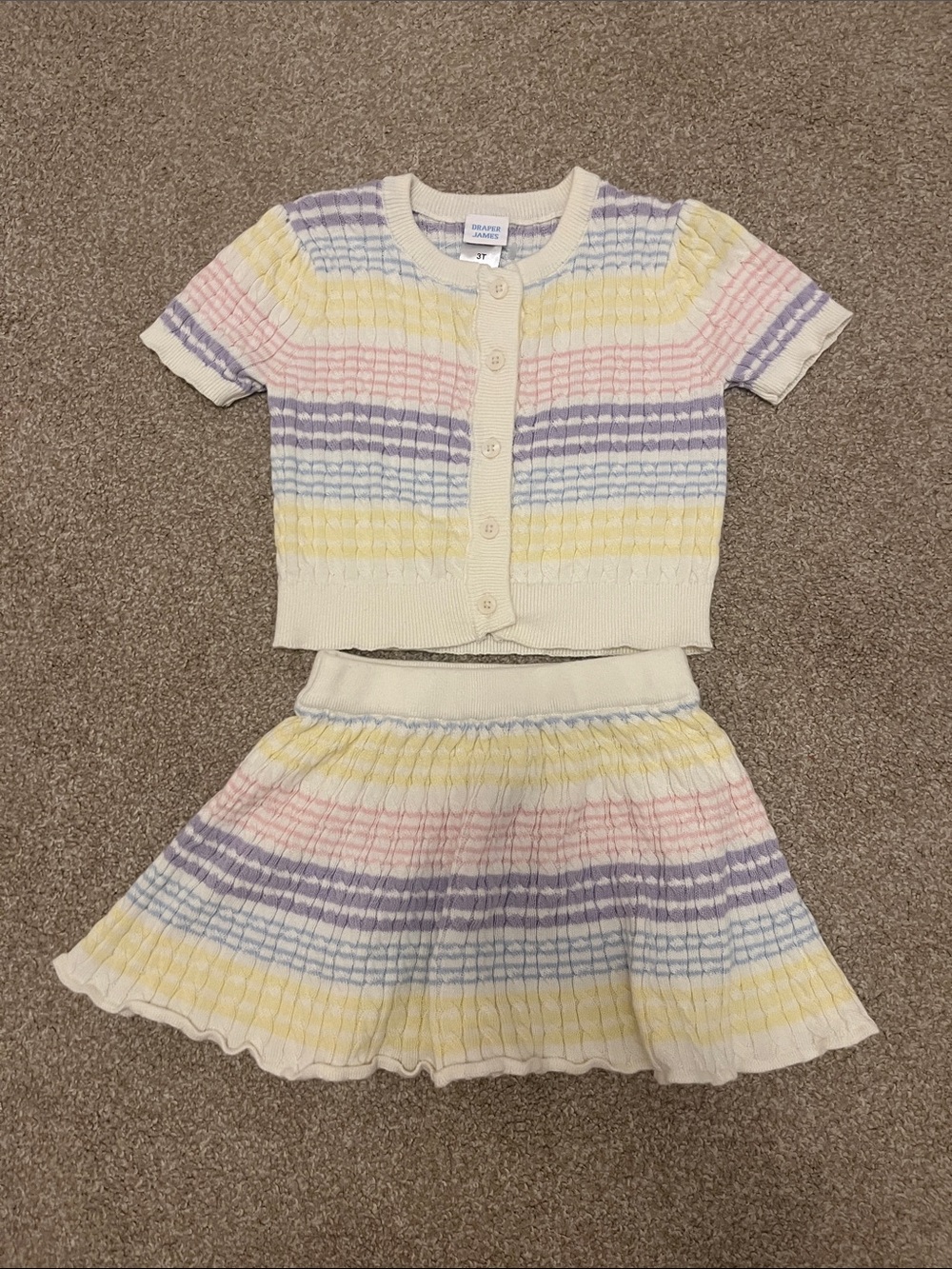 Pastel Striped Knit Two-Piece Skirt Set for Kids